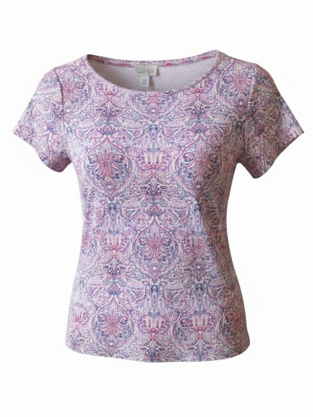 J JILL Love Linen XS Pastel Pink Lavender Paisley & Damask Print Linen Top Boho